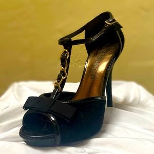 Black Heels Pumps Open Toe Size 7.5